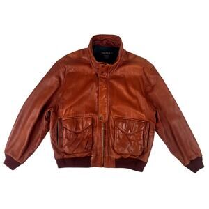 Vintage 1990s Nautica Brown Genuine Soft Leather Bomber Jacket Men's Sz 46